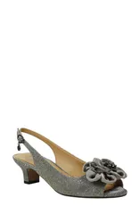 ジェイレニー レディース シューズ ヒール サンダル J Rene Leonelle Kitten Heel Slingback Sandal Pewter Glitter Fabric ピューター