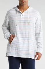トッミーバハマ メンズ アウター パーカー・スウェット リネン Tommy Bahama Castelo Baja Stripe Linen Blend Pullover Hoodie White ホのサムネイル