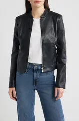 ヴィアスピガ レディース アウター ジャケット・ブルゾン レザー フェイクレザー Via Spiga Front Zip Faux Leather Jacket Black ブラック