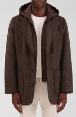 バガテル メンズ アウター ジャケット・ブルゾン キルティング ウール ブレザー Bagatelle Wool Blend Blazer with Quilted Hooded Bibrindle