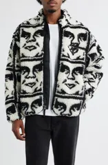 オベイ メンズ アウター ジャケット・ブルゾン フリース Obey Repeated Icon Insulated Fleece Zip Jacket Black Multi ブラックのサムネイル