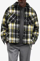リプレゼント メンズ アウター ジャケット・ブルゾン シャツ Represent Oversize Plaid Faux Fur Magnetic Snap Shirt Jacket Jet Blacのサムネイル