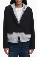 デジグアル レディース アウター パーカー・スウェット ブレザー Desigualayered Hooded Blazer Black ブラックのサムネイル