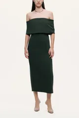 ノクチューン レディース トップス ワンピース ミディ オフショルダー Nocturne OffShoulder Foldover Column Midi Dress Dark Green グリーン