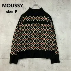 MOUSSY マウジー GEOMETRIC ルーズニット セーター ブラック トップス 幾何学模様 総柄 0109AB70-6260 ハイネック モックネック プルオーバー オーバーサイズ ビッグシルエット カジュアル Fサイズ ★ ◆■のサムネイル