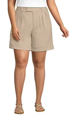 ランズエンド レディース ボトムス ハーフパンツ・ショーツ プリーツ ショートパンツ Lands End Chino High Rise Pleated 7 Shorts Champagne シャンパン