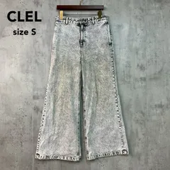 CLEL クレイル ホワイト ケミカルウォッシュ デニム ワイドパンツ バギーパンツ ジーンズ ジーパン ズボン ボトムス 総柄 スノーカモ風 タック入り ハイウエスト 足長効果 カジュアル 100% 綿 コットン Sサイズ 完売品 ★ ■■