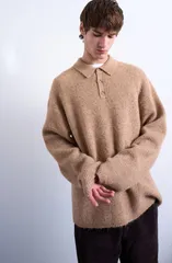 トップマン メンズ アウター パーカー・スウェット ポロシャツ セーター Topman Oversize Rib Polo Sweater Stone ストーンのサムネイル