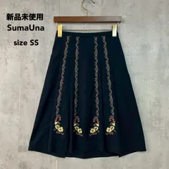 新品未使用 SunaUna スーナウーナ 膝丈 フレア スカート ネイビー sizeSS 花柄 刺繍 フラワー ボタニカル 545-77004 紺 きれいめ 上品 華やか お出かけ 行事 イベント 清楚 ★ ■◆のサムネイル
