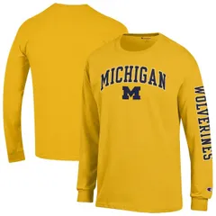チャンピオン メンズ トップス Tシャツ ロゴ Mens Champion Maize Michigan Wolverines Arch Over Logo 2Hit Long Sleeve TShirt Maize