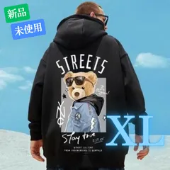 メンズ パーカー ヒップホップ くま ベア オーバーサイズ ブラック 黒