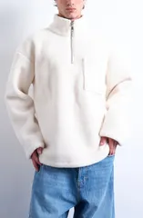 トップマン メンズ アウター パーカー・スウェット ハーフジップ シャツ フリース Topman Quarter Zip High Pile Fleece Sweatshirt Ecru エクリュのサムネイル