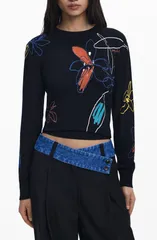 デジグアル レディース アウター パーカー・スウェット クルーネック フラワー柄 セーター フラワー Desigual Floral Crewneck Sweater Black ブラックのサムネイル