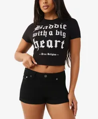 【送料無料】 トゥルーレリジョン レディース Tシャツ トップス Womens True Baddie with Big Heart TShirt Jet Blackのサムネイル