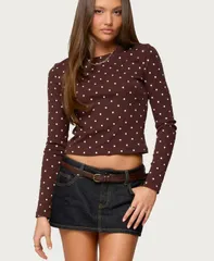 【送料無料】 アディクテッド レディース シャツ トップス Womens Daliya Polka Dot Long Sleeve Top Brown