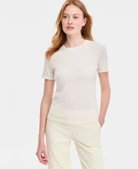 【送料無料】 アンクライン レディース ニット・セーター アウター Womens Merino Wool ShortSleeve Sweater Whisper Yellowのサムネイル