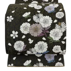 【美品】 袋帯 秀品 桜 花びら 金銀糸 唐織 茶緑色 六通 正絹 【中古】