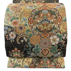袋帯 秀品 向鳥 花唐草 金糸 箔 金色 六通 正絹 【中古】
