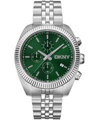[Free Shipping] Donna Karan New York Men's Watch Accessory Men's Chronograph Green Dial Stainless Steel Bracelet Watch 42mm Dark Green