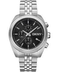 [Free Shipping] Donna Karan New York Men's Watch Accessory Men's Chronograph Black Dial Stainless Steel Bracelet Watch 42mm Black