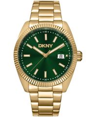 [Free Shipping] Donna Karan New York Men's Watch Accessory Men's Date Dark Green Dial Gold Tone Stainless Steel Bracelet Watch 40mm Dark Green