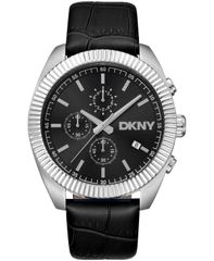 [Free Shipping] Donna Karan New York Men's Watch Accessory Men's Chronograph Black Dial Leather Strap Watch 42mm Black
