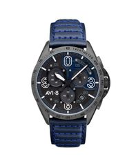 [Free Shipping] Aviate Men's Watch Accessory Mens P51 Mustang Blakeslee Chronograph Blue Leather Strap Watch 43mm Blue