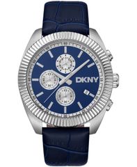 [Free Shipping] Donna Karan New York Men's Watch Accessory Men's Chronograph Blue Dial Blue Leather Strap Watch 42mm Dark Blue