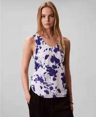 【送料無料】 カルバンクライン レディース タンクトップ トップス Womens Printed Fill Coupe Scoop Neck Tank Top Brilliant White Swepのサムネイル