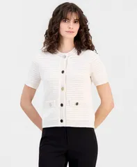 【送料無料】 アンクライン レディース ニット・セーター アウター Womens Cotton OpenKnit ButtonFront Cardigan White Doveのサムネイル
