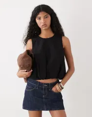 モンキ レディース トップス Tシャツ リネン Monki linen bubble top Black ブラックのサムネイル