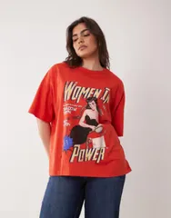 エイソス レディース トップス Tシャツ グラフィック ASOS Curve ASOS DESIGN Curve oversized Tshirt with women in power graphic RED レッド
