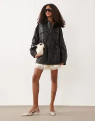 マンゴ レディース アウター ジャケット・ブルゾン ウエストマーク キャップ レザー Mango Capsule 100 leather cinched waist jacket Black ブラックのサムネイル