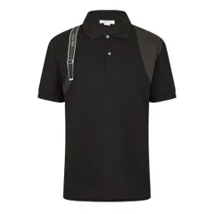 アレキサンダー・マックイーン メンズ トップス ポロシャツ Alexander McQueen Mens Alex Harnesshort Sleeve Polo Shirt Black ブラックのサムネイル