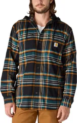 カーハート メンズ アウター ジャケット・ブルゾン シャツ Carhartt Mens Hooded Flannel Shirt Jacket BlackGreenstone ブラック
