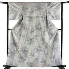 本場白大島紬 都喜ヱ門 正絹 中古 カジュアル 灰色 グレー 紫 yzk886