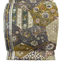 【美品】 袋帯 秀品 花唐草 鳥 金糸 ベージュ 六通 正絹 【中古】
