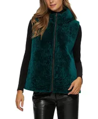 ゴルスキ レディース アウター ベスト Gorski Shearling Lamb Zip Vest Hooded Reversible To Taffeta EmeraldBlack ブラック