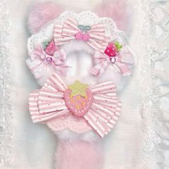 10cm ちびぐるみ ぬい服 にじぱぺっと イチゴ飴 猫耳 しっぽ付き #13