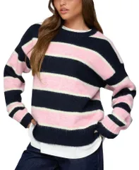 アディクテッド レディース アウター ニット・セーター Edikted Conrad Striped Knit Sweater NavyAndPink ネイビー