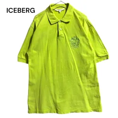 ●棚番号AZ-6 ICEBERG アイスバーグ FELIX フェリックス　コラボ　ポロシャツ 半袖 鹿の子 刺繍 キャラクター 黄緑 ライトグリーン イタリア製 メンズ Mヴィンテージ