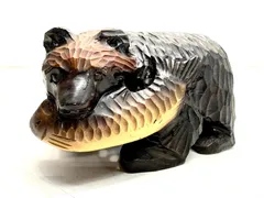 優しい顔　置物 木彫 木彫り オブジェ 彫刻 熊 民芸品　北海道 郷土玩具 アイヌ レトロ　モダン　和風　迫力 A8249A06