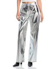 ラグアンドボーン レディース ボトムス デニムパンツ ワイドレッグ レザー ジーンズ フェイクレザー rag bone Logan Faux Leather Wide Leg Jeansilver シルバー