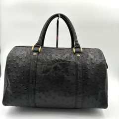 【美品】　ノーブランド ハンドバッグ トートバッグ オーストリッチ ブラック 黒 レザー 大容量 通勤