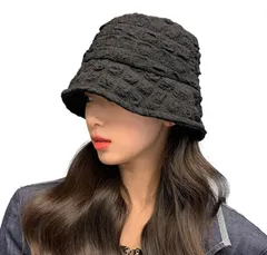 バケットハット レディース ポップコーン 韓国 カジュアル 深め ハット バケハ 帽子 紫外線対策 小顔効果 ポコポコ 素材 2カラー 白 黒 色 ブラック ホワイト HAT キャップ 大きい 大きめ 深い 日除け アウトドア フェス 旅行 シン [ブラック]