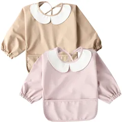 新品 [kalavika] お食事エプロン 長袖 2枚セット 北欧調 洗える ベビー 離乳食 エプロン 袖付き 食事スタイ 赤ちゃん 女の子 男の子 スモック 防水 子供 キッズ 食事用エプロン 0歳 1歳 2歳 3歳 4歳 5歳 保育園 入園準備