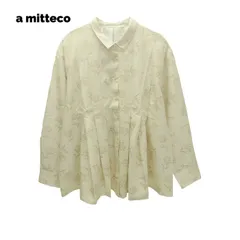 デシン　花柄プリント　幅広タック　シャツ　ブラウス　【アイボリー】　レディース　M~Lサイズ　送料込み