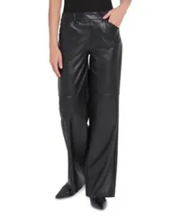 リス レディース ボトムス カジュアルパンツ ワイドレッグ レザー フェイクレザー Lyss Azara Wide Leg Faux Leather Pants Black ブラック