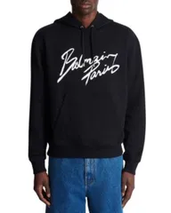 バルマン メンズ アウター パーカー・スウェット ロゴ Balmain Script Logo Hoodie BlackWhite ホワイトのサムネイル