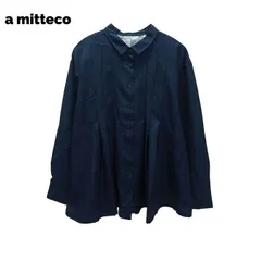 デシン　花柄プリント　幅広タック　シャツ　ブラウス　【ネイビー】　レディース　M~Lサイズ　送料込み